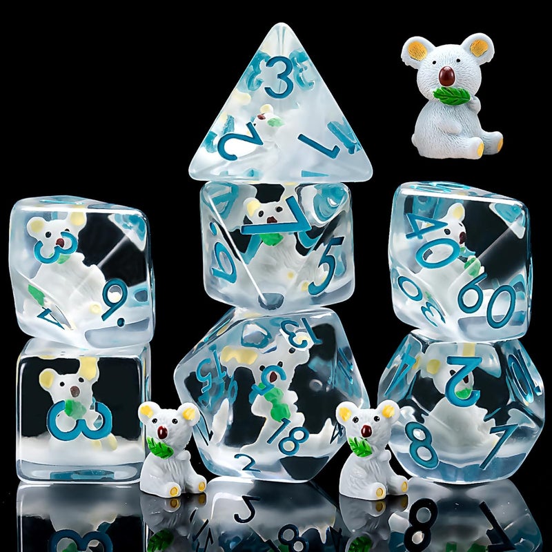 weyano DND Resin Koala Dice Set, D&D Polyhedral Dice for Dungeons and Dragons RPG, MTG Role Playing Games D and D Dice 7pcs D20 D12 D10 D8 D6 D4 - Image 1